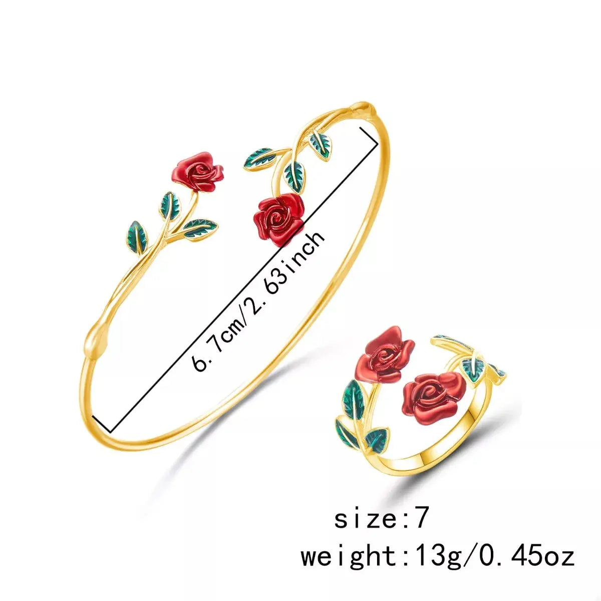 Rose Bypass Ring and Bracelet Jewelry Set - SmileBen