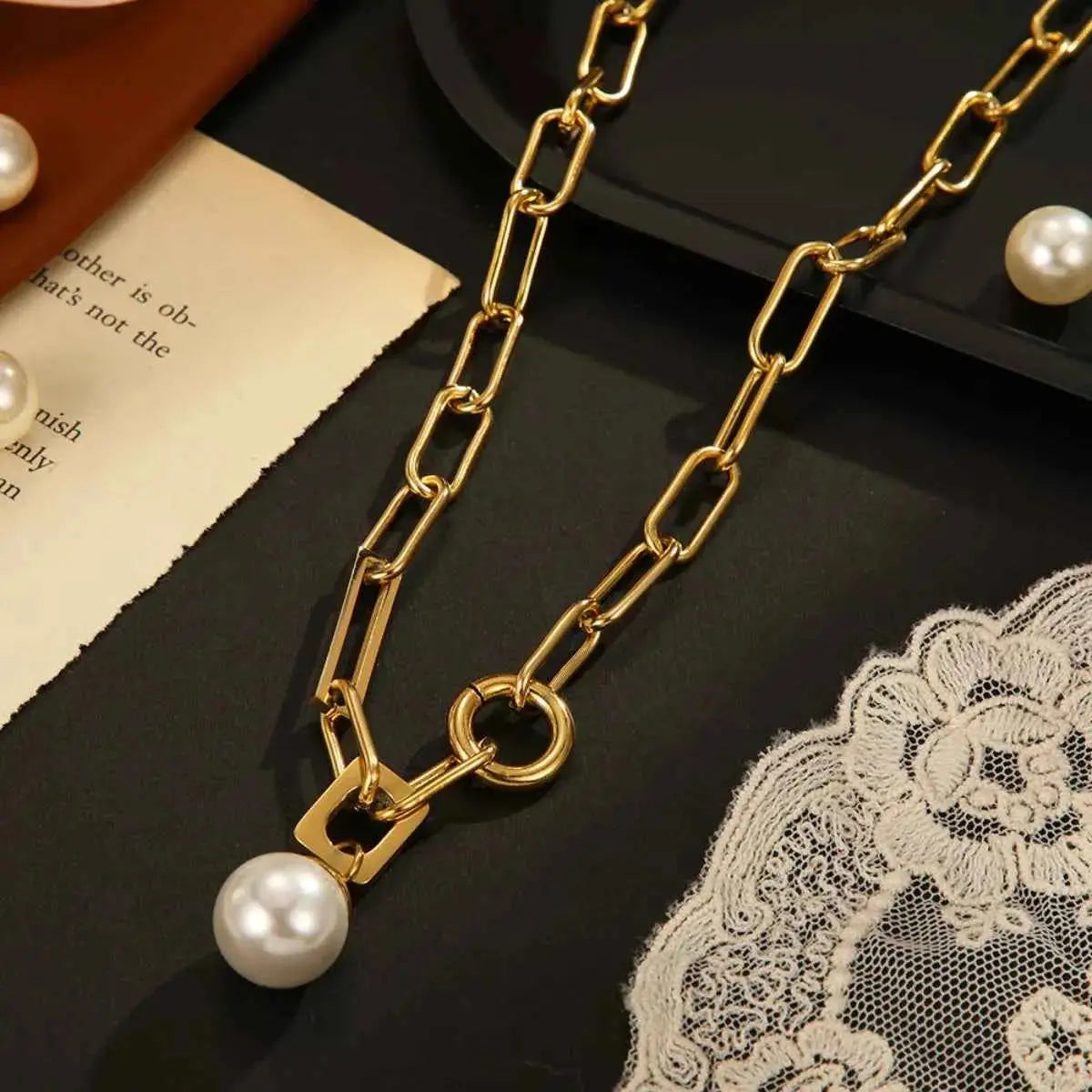 18K Gold-Plated Chain Pearl Necklace