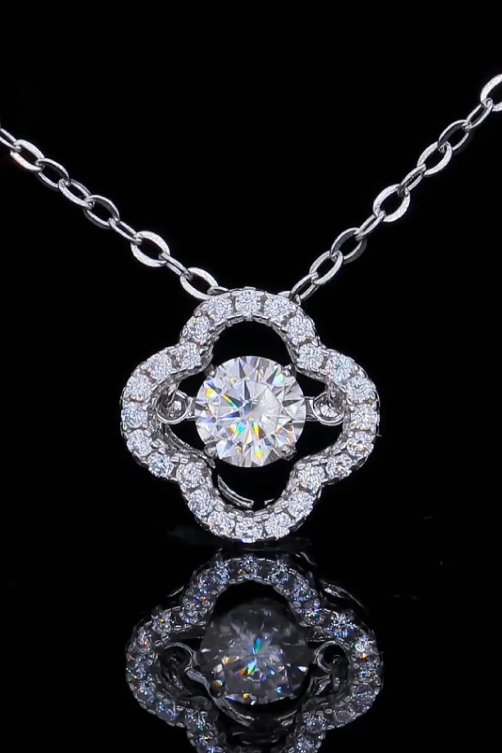 925 Sterling Silver Moissanite Flower Pendant Necklace - SmileBen