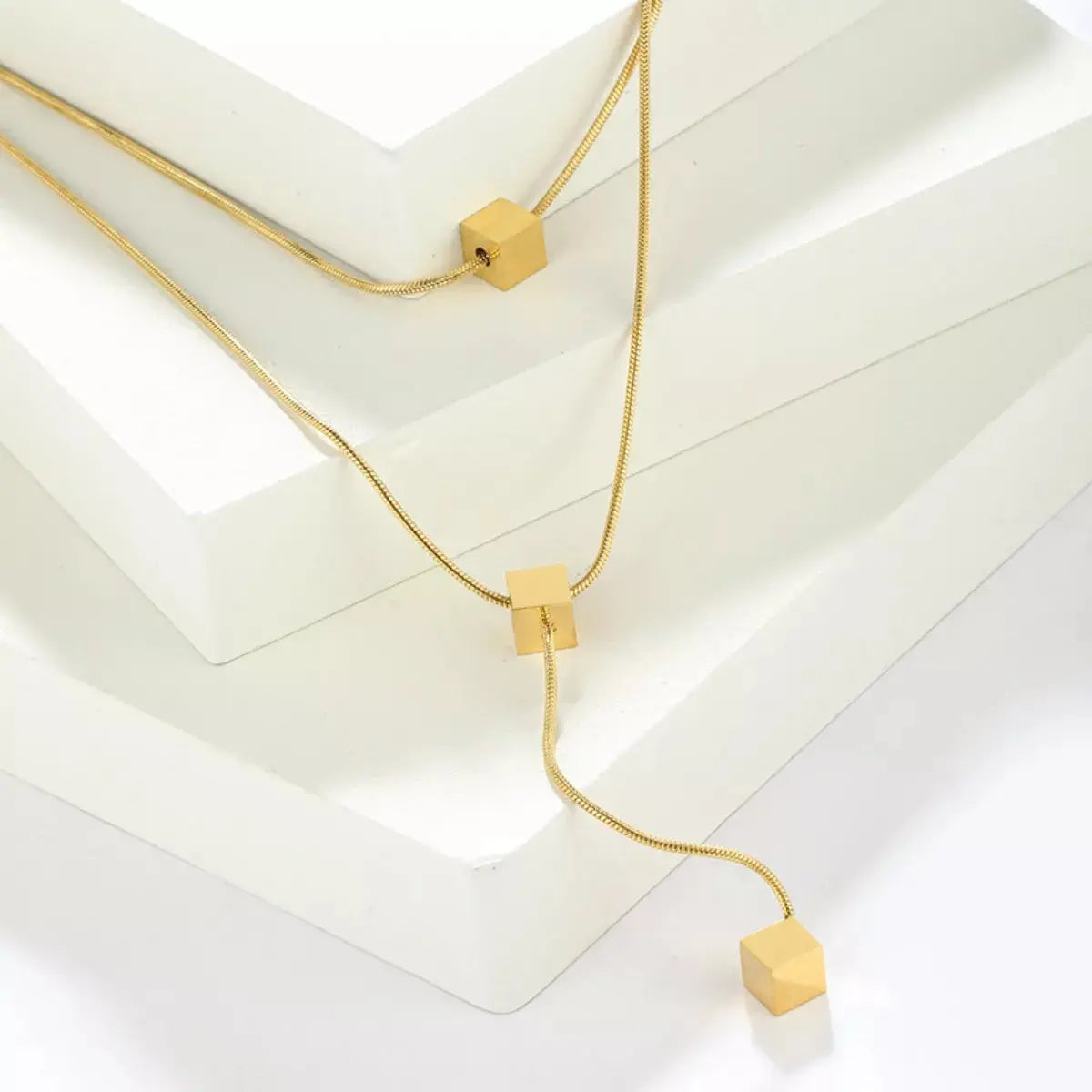18K Gold-Plated Double Layered Geometric Necklace - SmileBen