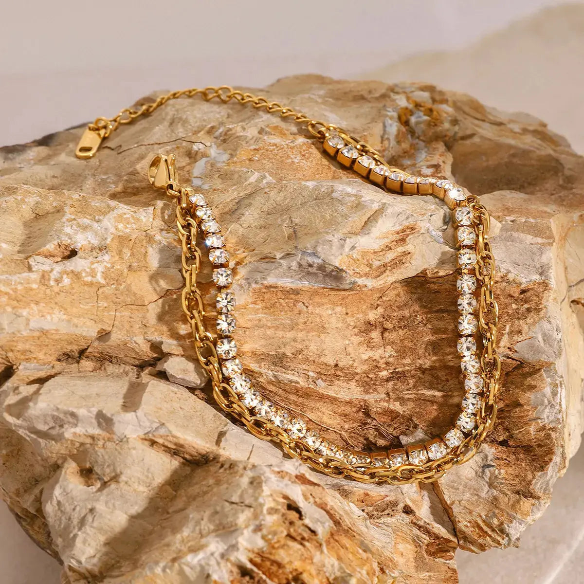 18K Gold-Plated Rhinestone Double Layered Bracelet - SmileBen