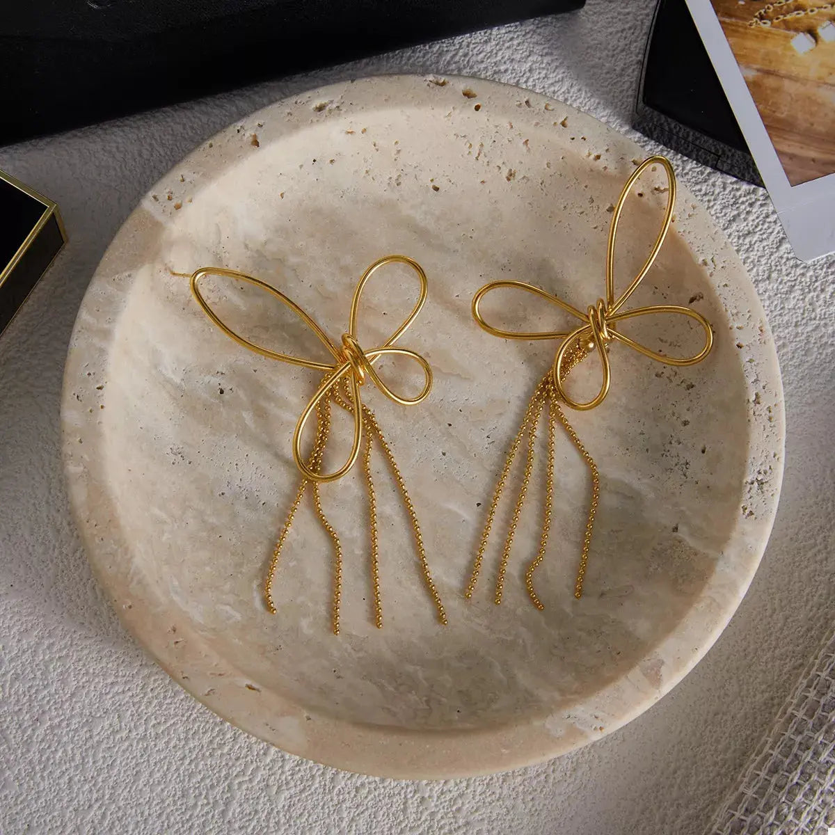 18K Gold-Plated Tassel Bow Earrings - SmileBen