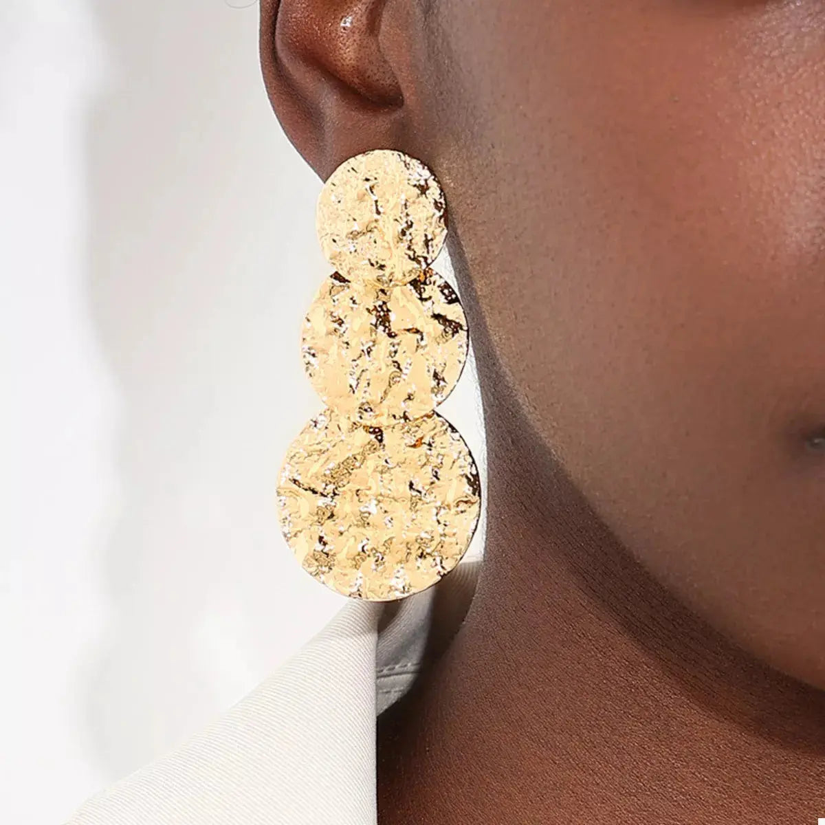 18K Gold-Plated Round Layered Textured Earrings - SmileBen