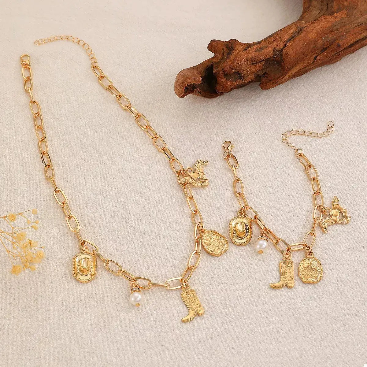 18K Gold-Plated Charm Necklace and Bracelet Jewelry Set - SmileBen