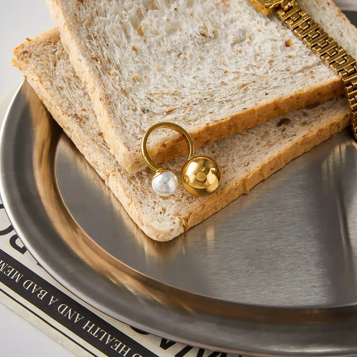 18K Gold-Plated Orb & Pearl Open Ring - SmileBen