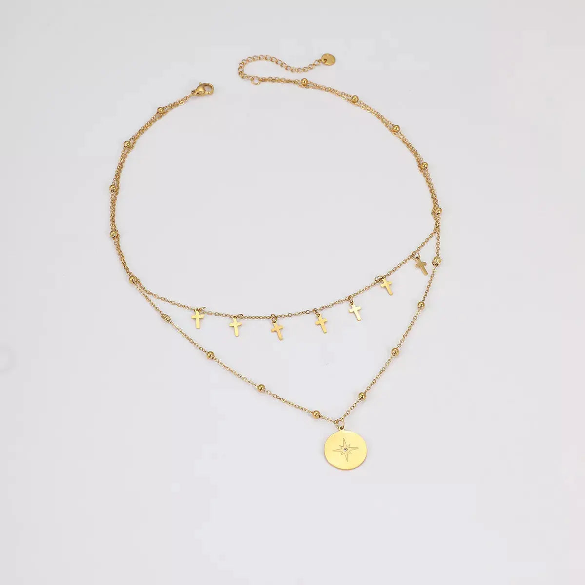 18K Gold-Plated Cross Double Layered Pendant Necklace - SmileBen