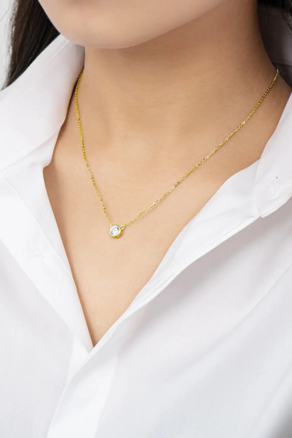 925 Sterling Silver 1 Carat Moissanite Round Pendant Necklace - SmileBen