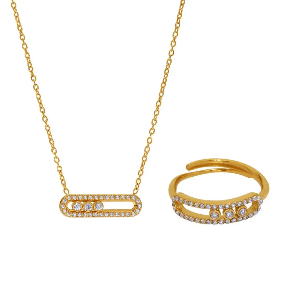 Moving Crystal Bar Necklace and Ring Jewelry Set - SmileBen