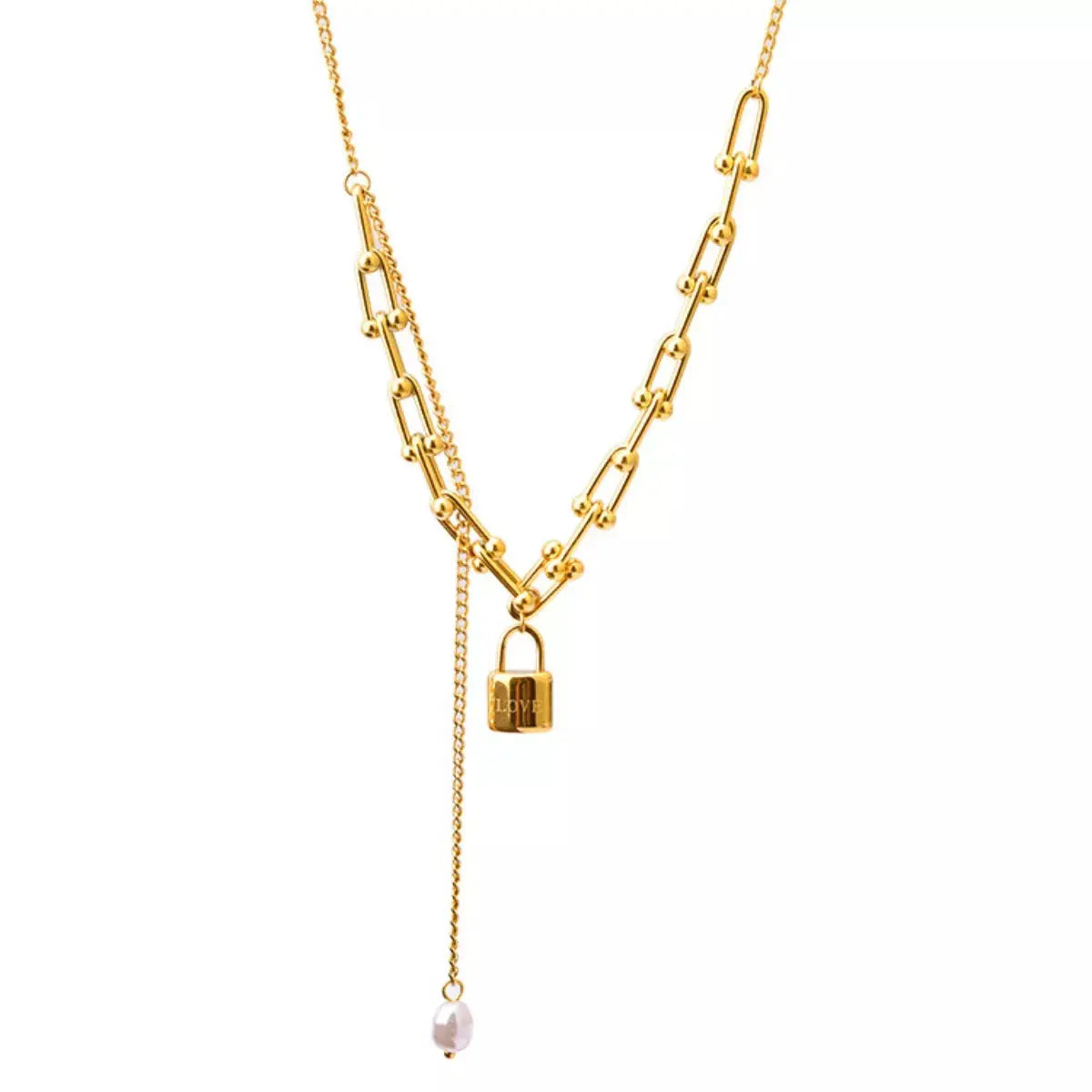 18K Gold-Plated Lock Pendant Necklace - SmileBen