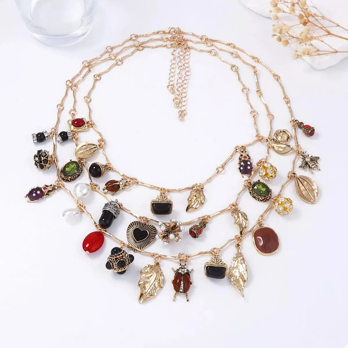 3-Piece 18K Gold-Plated Resin Gemstone Necklace - SmileBen