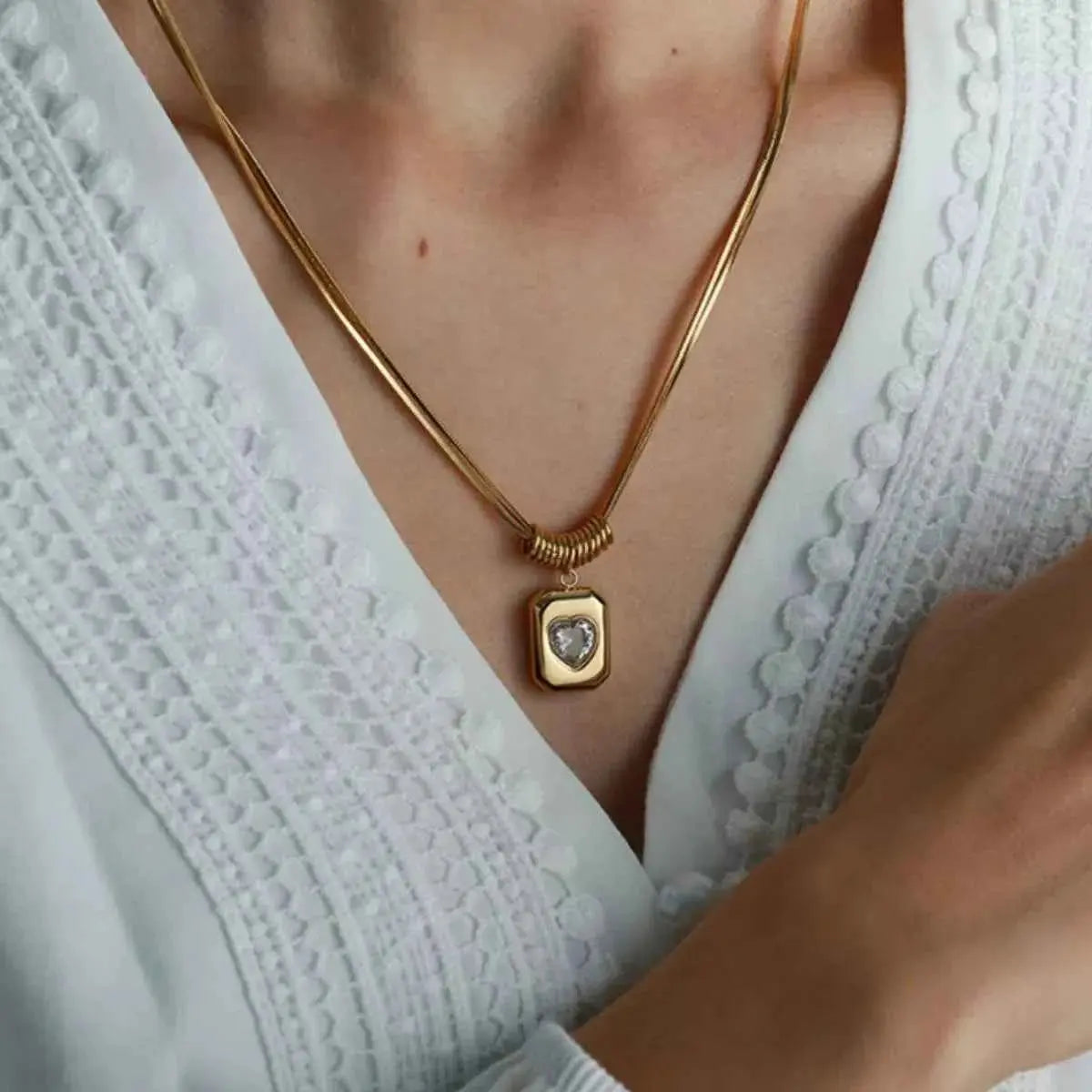 18K Gold-Plated Zircon Heart Necklace