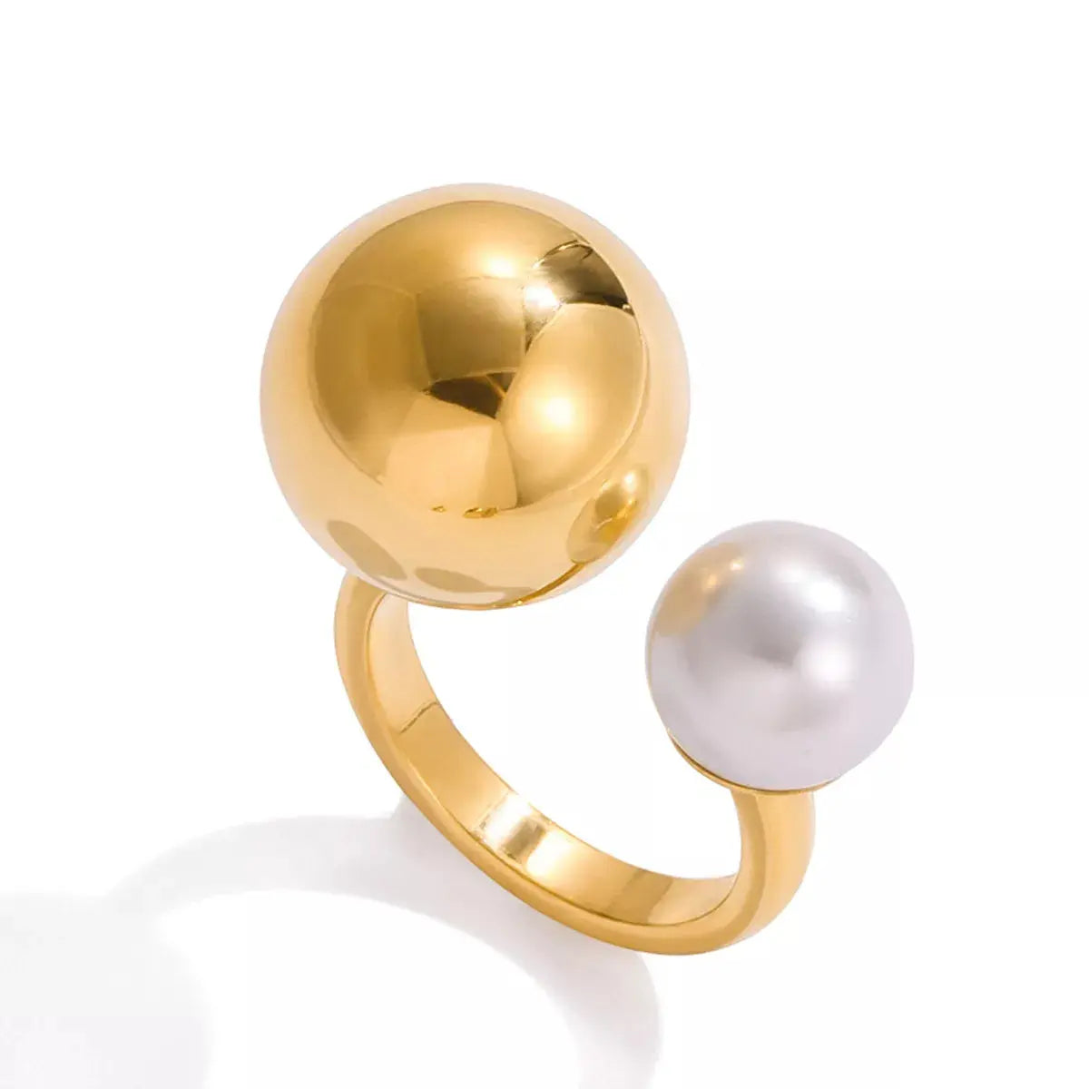 18K Gold-Plated Orb & Pearl Open Ring - SmileBen