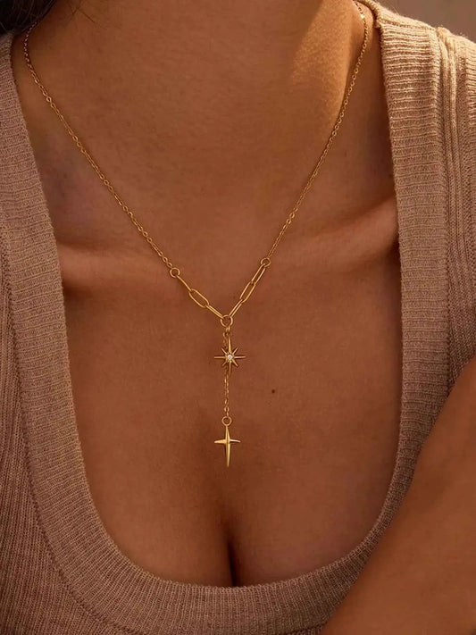 18K Gold-Plated Star Cross Pendant Necklace
