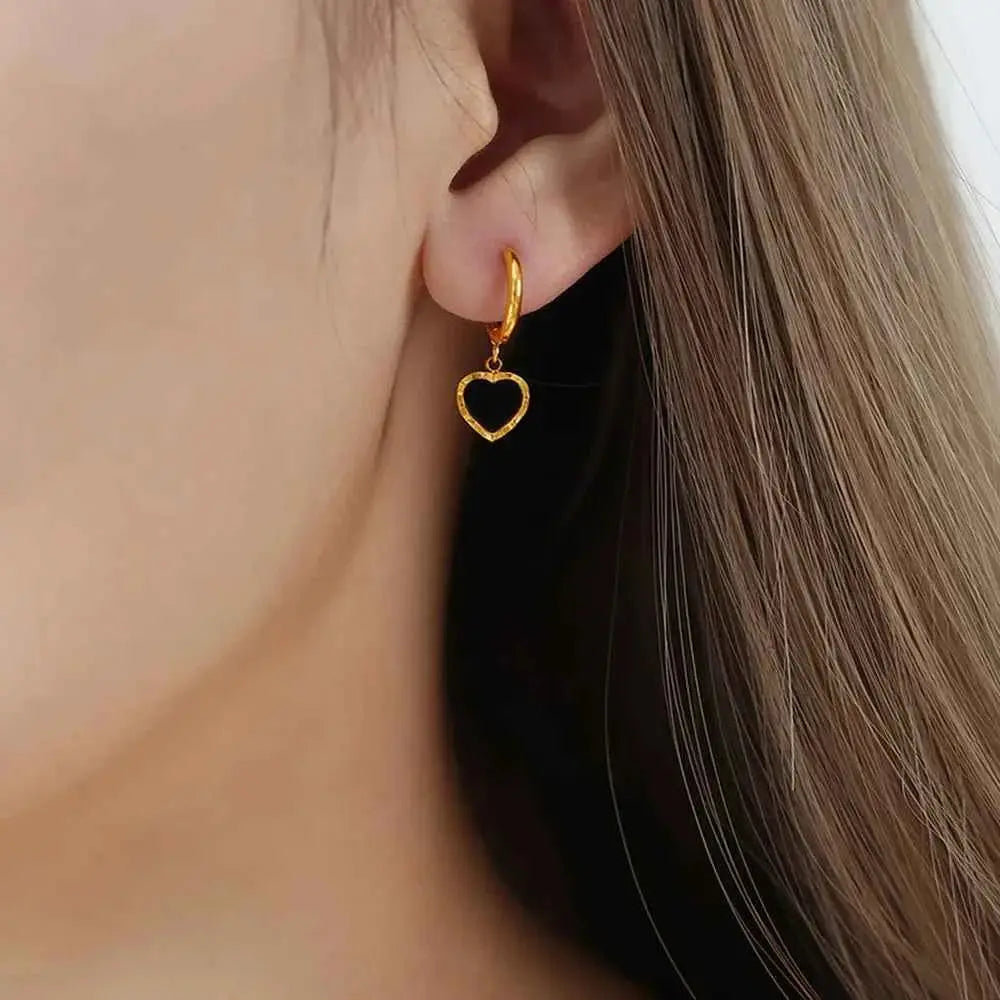 18K Gold-Plated Heart Drop Earrings - SmileBen