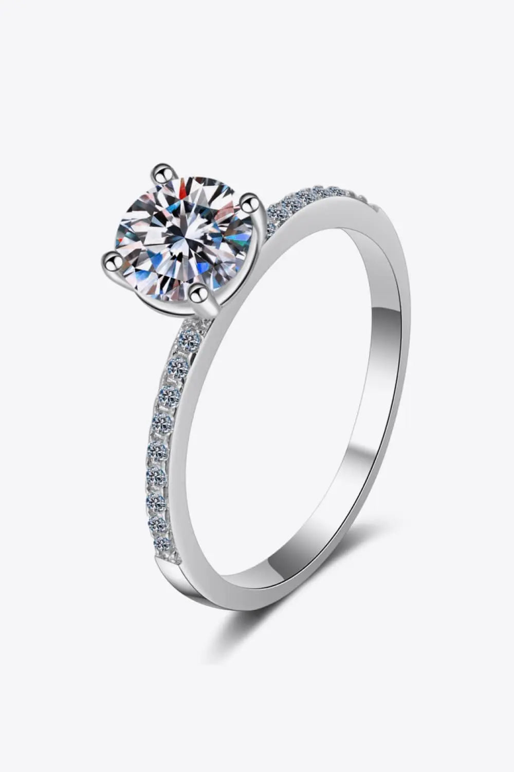 1 Carat Moissanite Rhodium-Plated Side Stone Ring - SmileBen