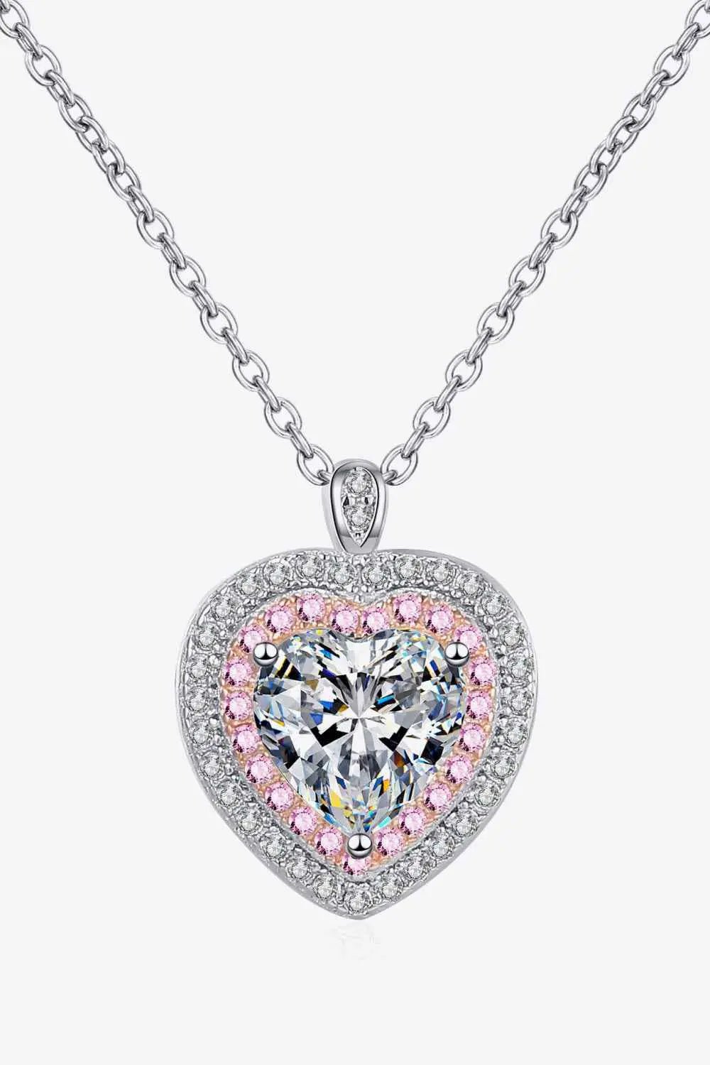 925 Sterling Silver 1 Carat Moissanite Heart Pendant Necklace - SmileBen