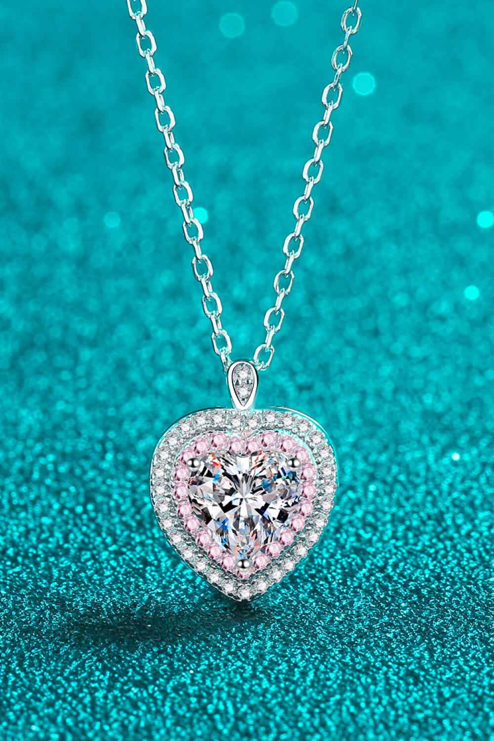 925 Sterling Silver 1 Carat Moissanite Heart Pendant Necklace - SmileBen