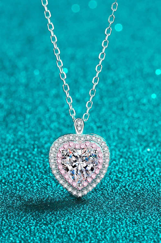 925 Sterling Silver 1 Carat Moissanite Heart Pendant Necklace - SmileBen