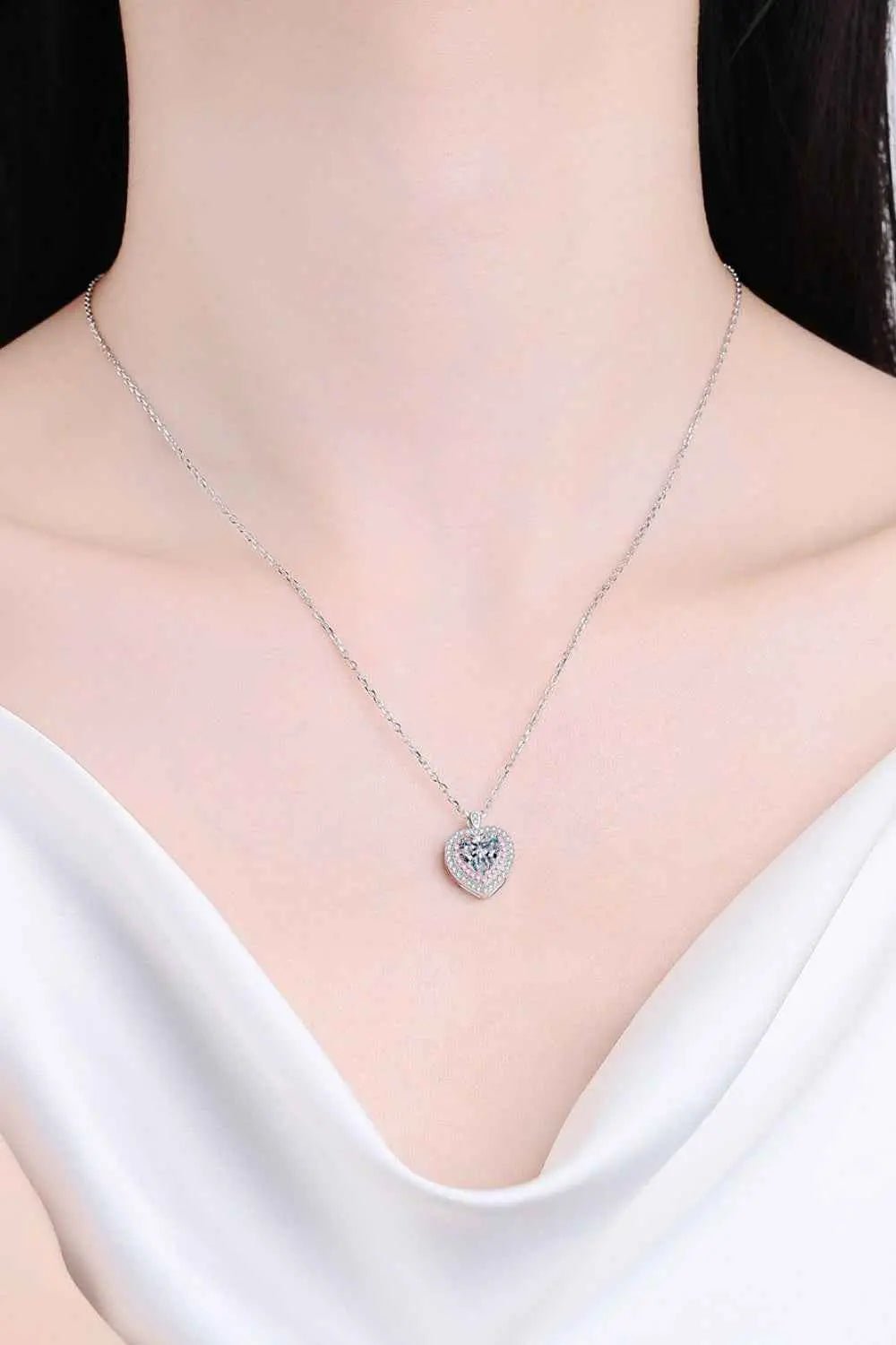 925 Sterling Silver 1 Carat Moissanite Heart Pendant Necklace - SmileBen