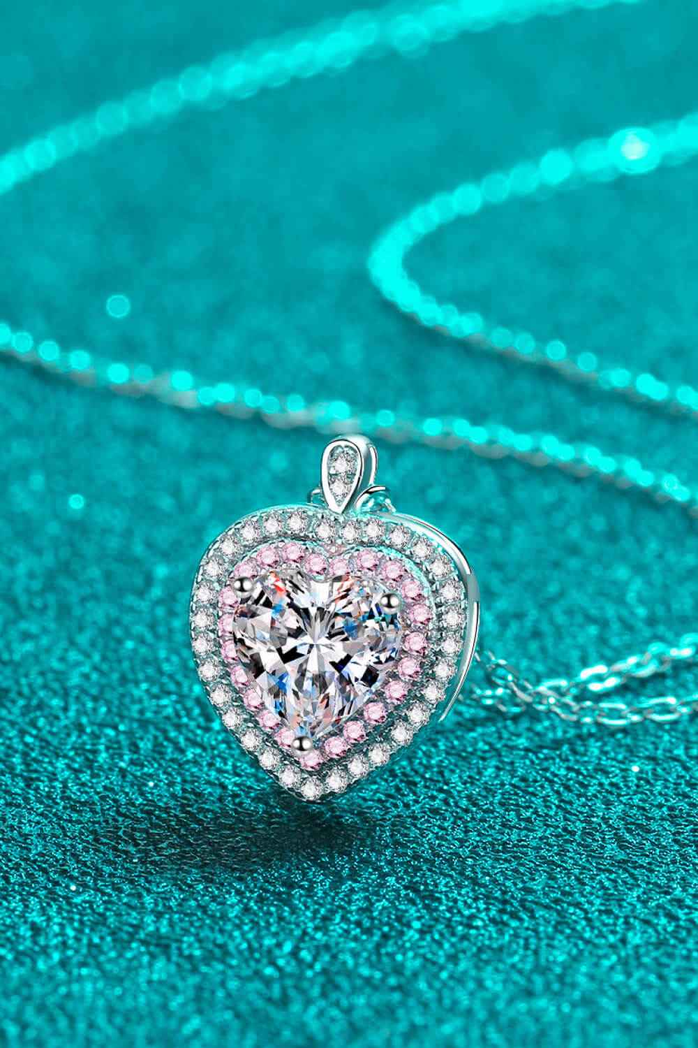 925 Sterling Silver 1 Carat Moissanite Heart Pendant Necklace - SmileBen