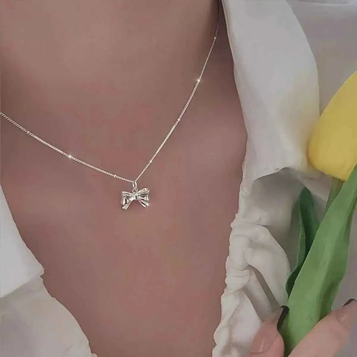 925 Sterling Silver Bow Necklace - SmileBen