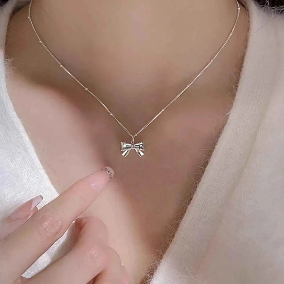 925 Sterling Silver Bow Necklace - SmileBen