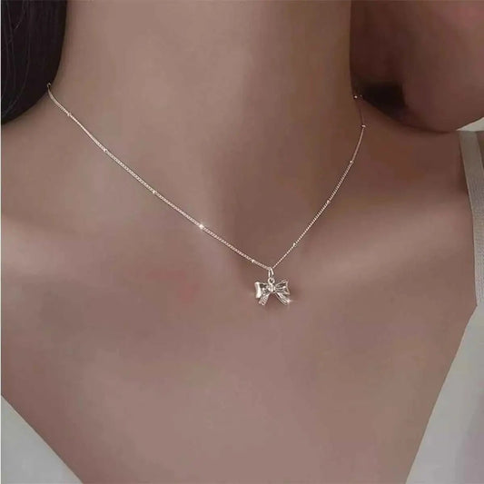 925 Sterling Silver Bow Necklace - SmileBen