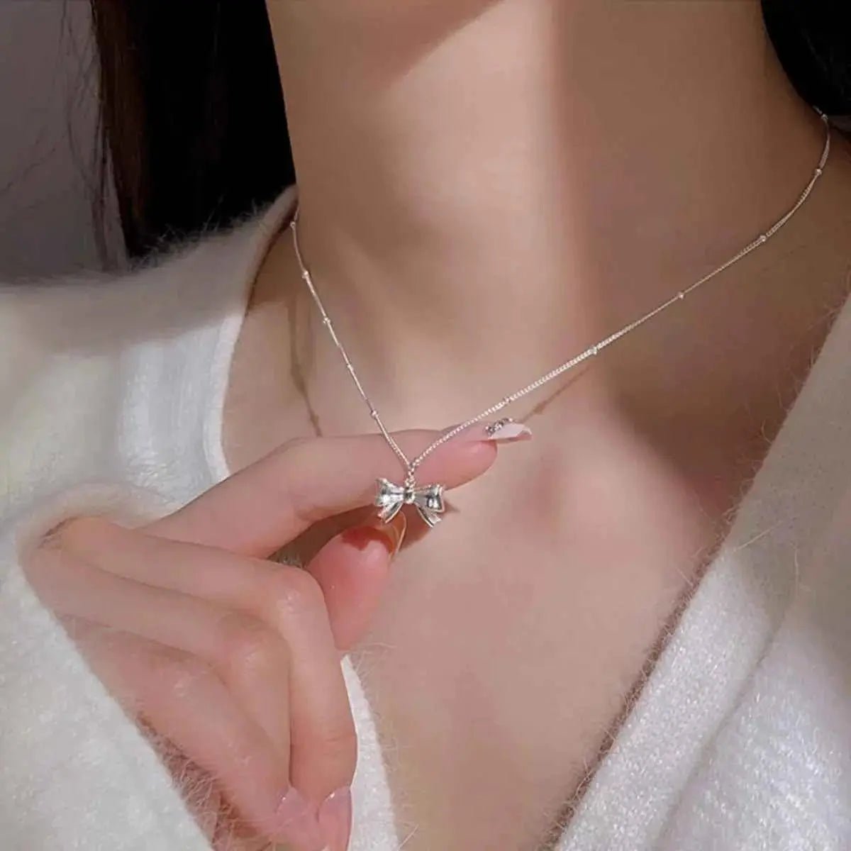 925 Sterling Silver Bow Necklace - SmileBen