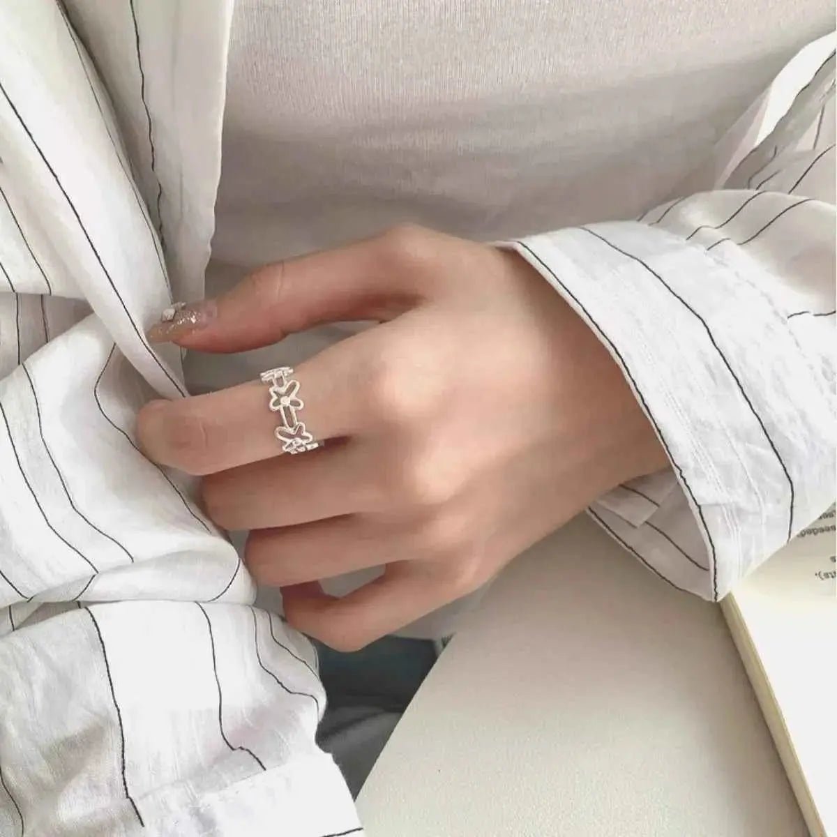 925 Sterling Silver Flower Open Ring - SmileBen
