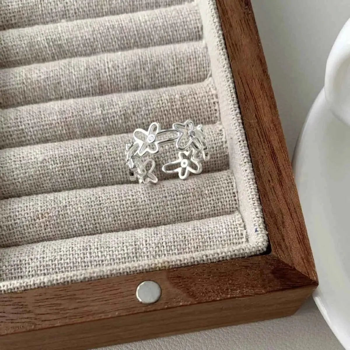 925 Sterling Silver Flower Open Ring - SmileBen