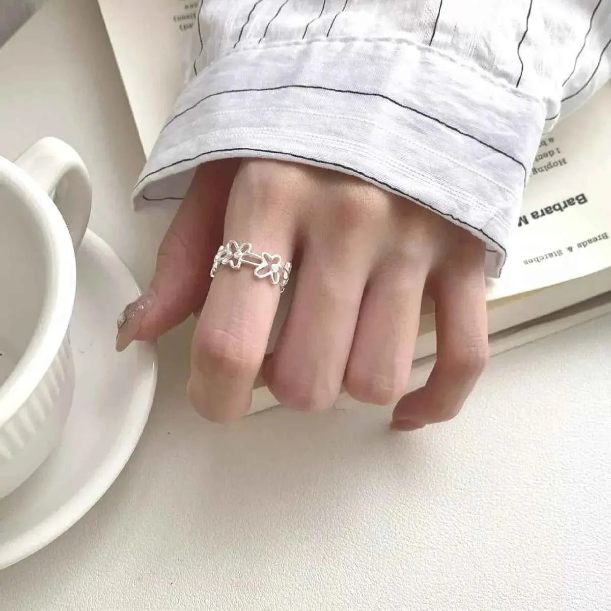 925 Sterling Silver Flower Open Ring - SmileBen