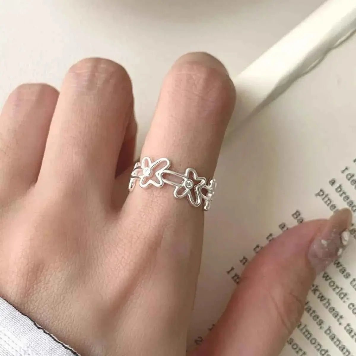 925 Sterling Silver Flower Open Ring - SmileBen