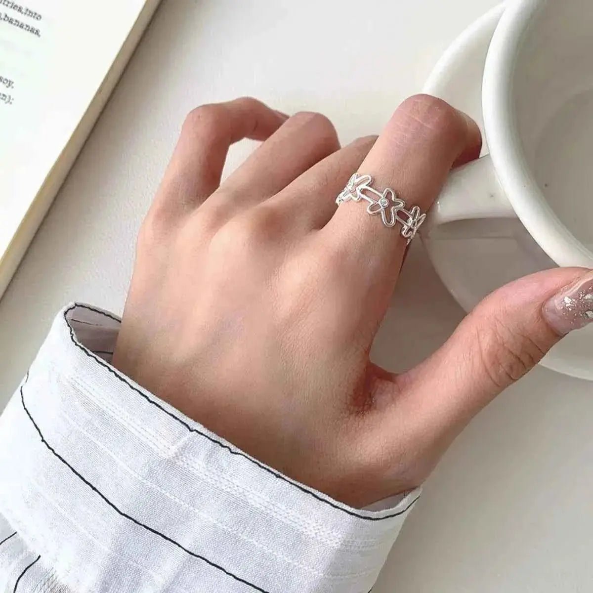 925 Sterling Silver Flower Open Ring - SmileBen