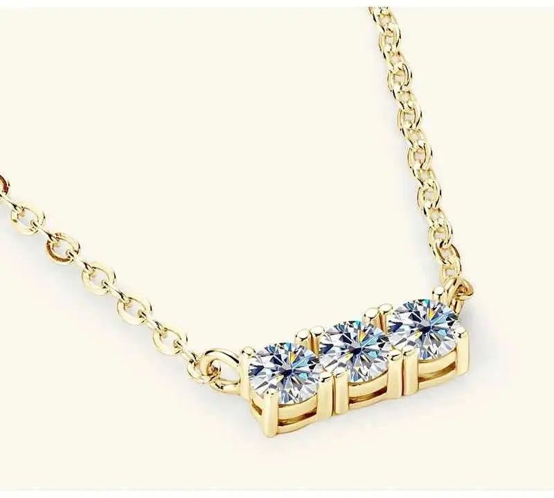 925 Sterling Silver Inlaid Moissanite Bar Necklace - SmileBen