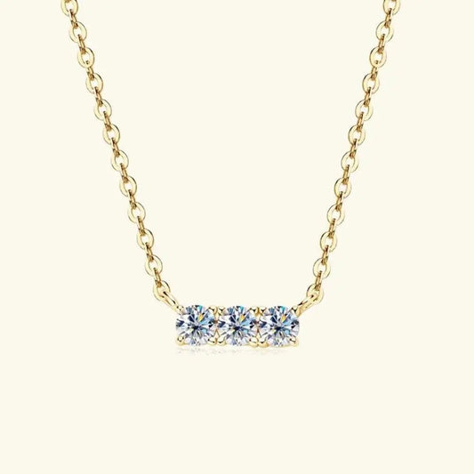 925 Sterling Silver Inlaid Moissanite Bar Necklace - SmileBen