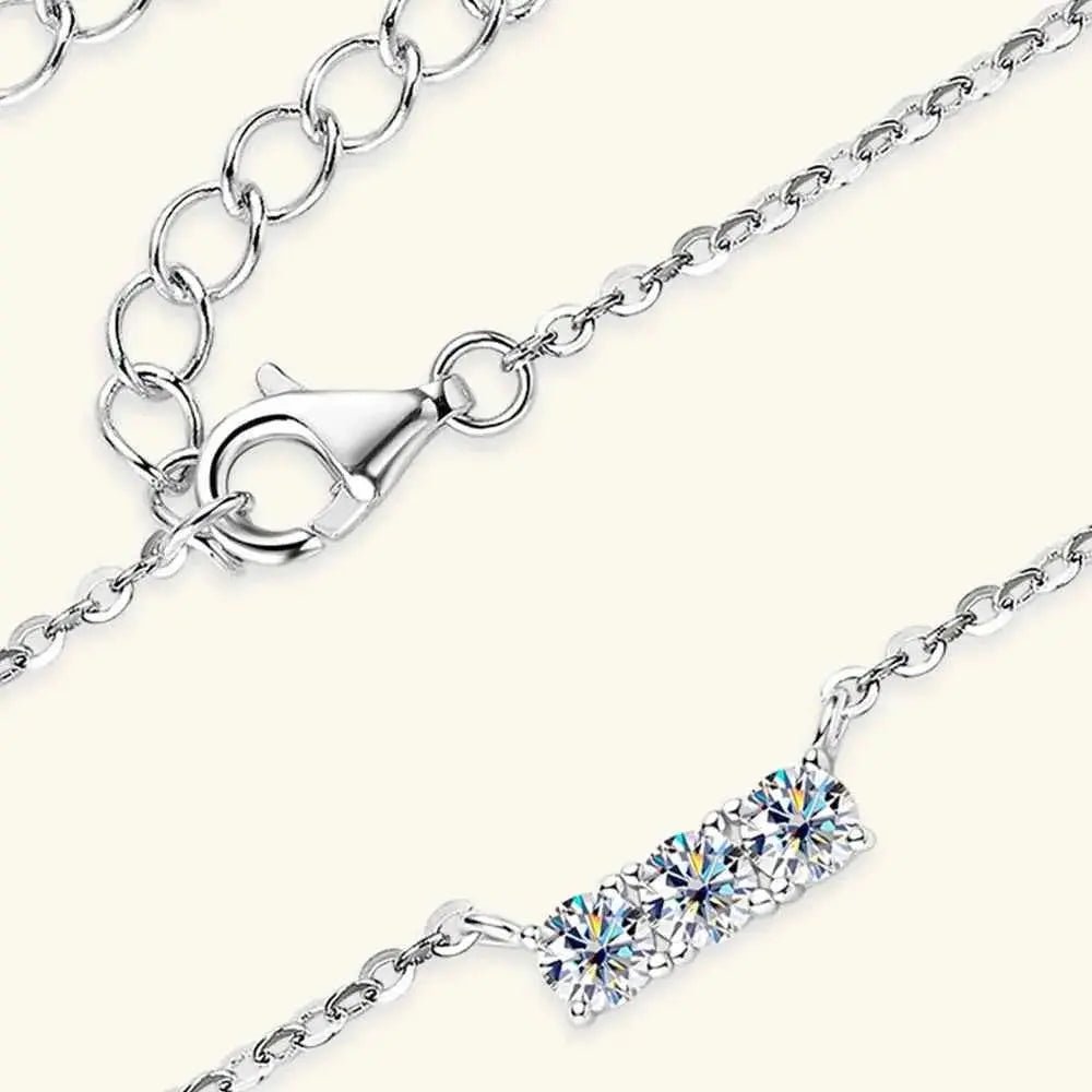 925 Sterling Silver Inlaid Moissanite Bar Necklace - SmileBen