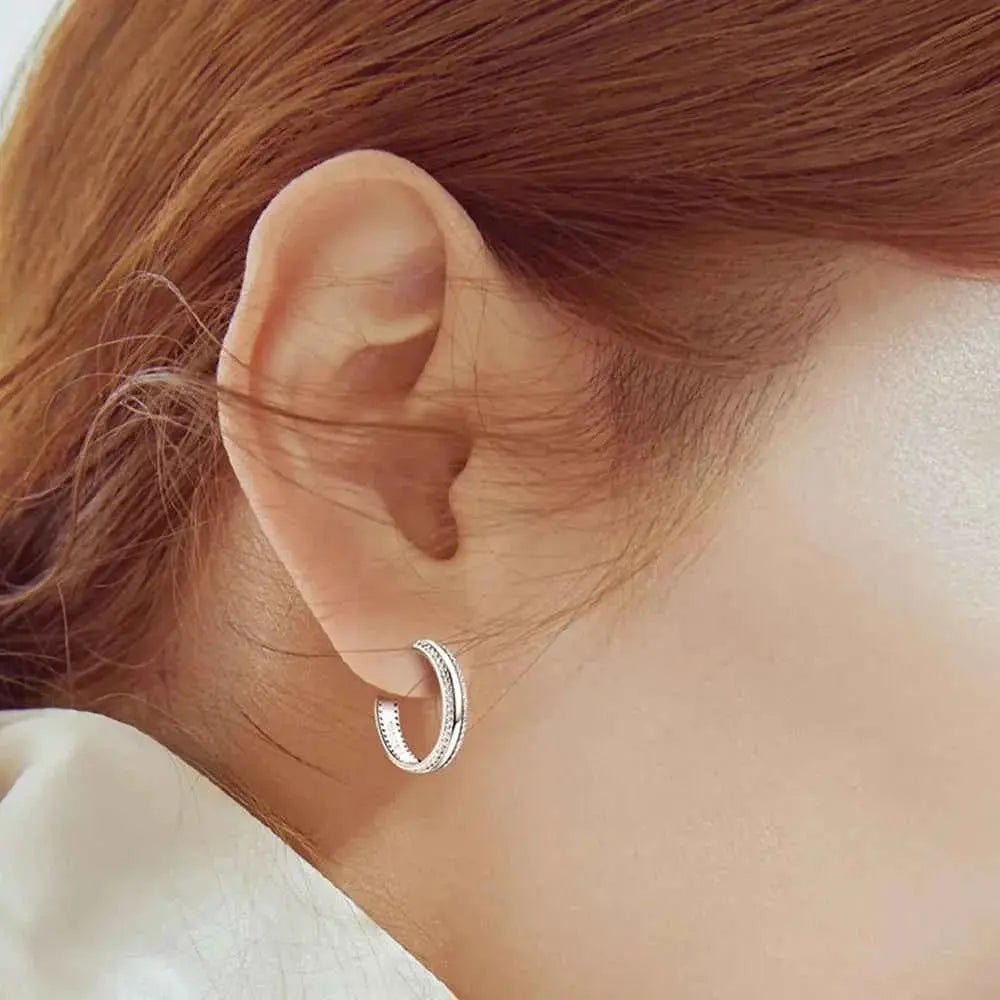 925 Sterling Silver Inlaid Moissanite C - Hoop Earrings - SmileBen