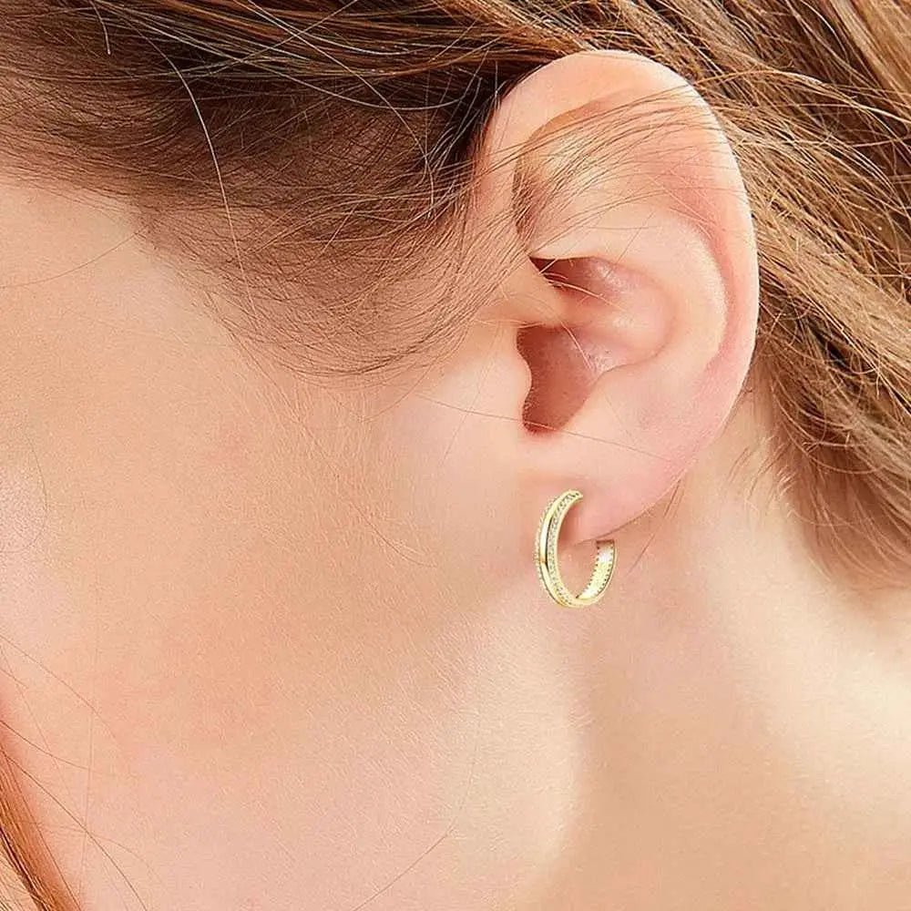 925 Sterling Silver Inlaid Moissanite C - Hoop Earrings - SmileBen