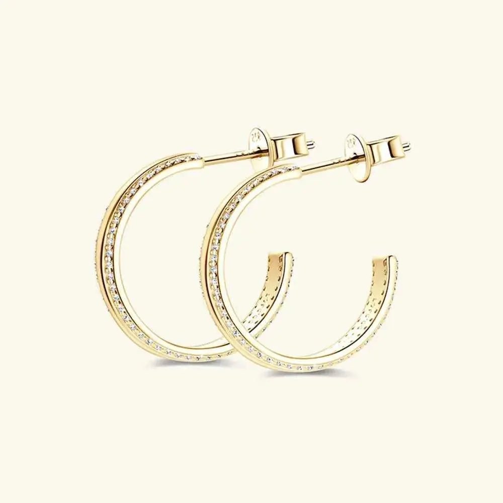925 Sterling Silver Inlaid Moissanite C - Hoop Earrings - SmileBen