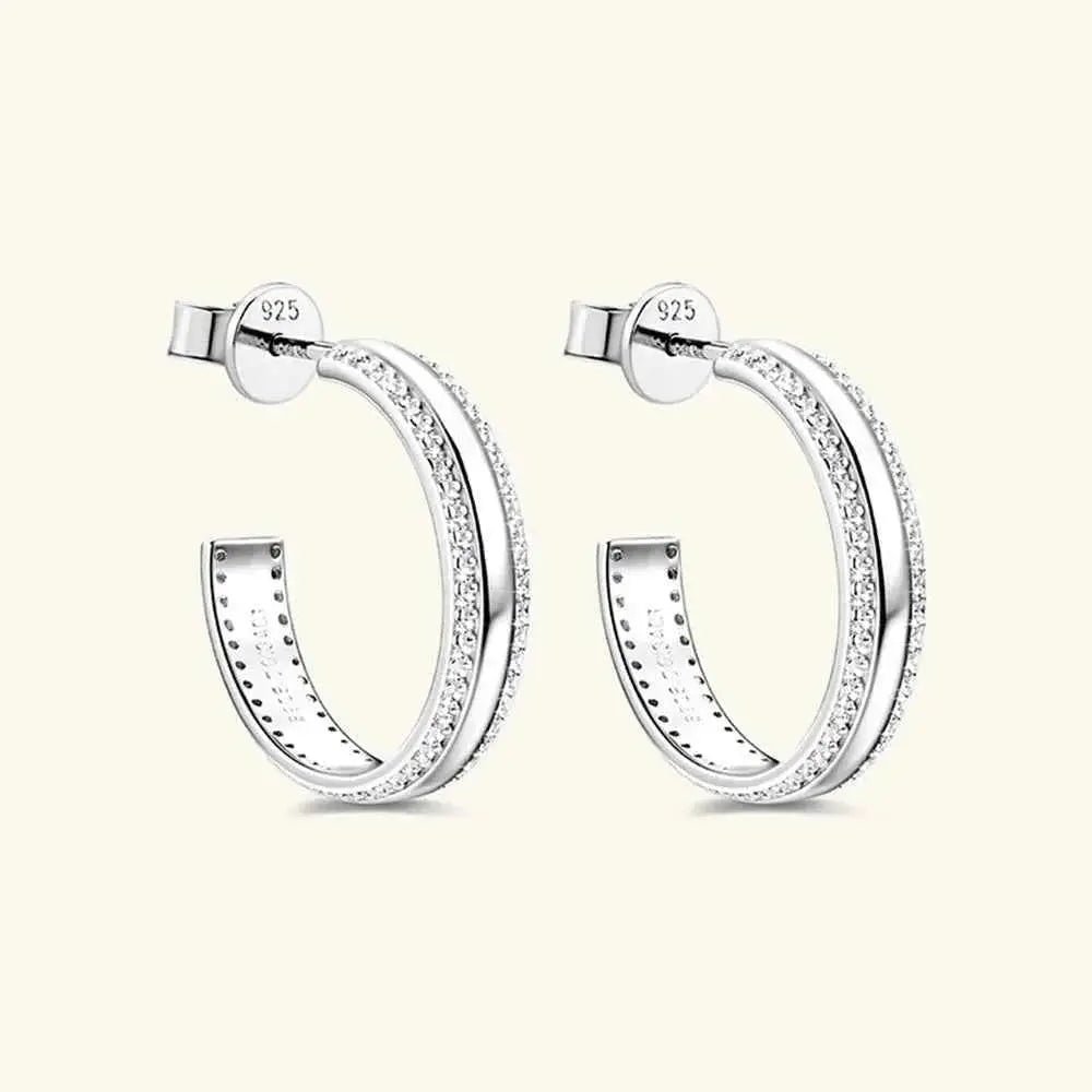 925 Sterling Silver Inlaid Moissanite C - Hoop Earrings - SmileBen