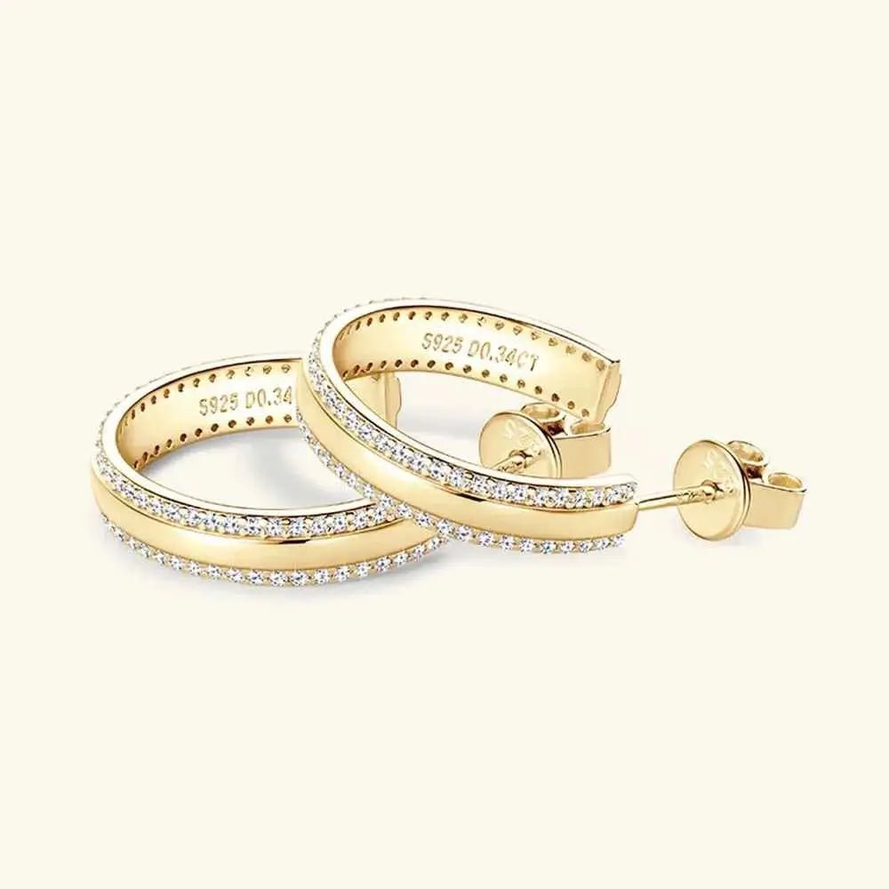 925 Sterling Silver Inlaid Moissanite C - Hoop Earrings - SmileBen