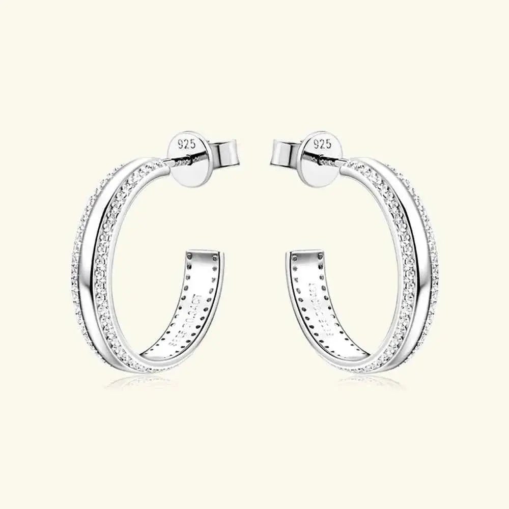 925 Sterling Silver Inlaid Moissanite C - Hoop Earrings - SmileBen