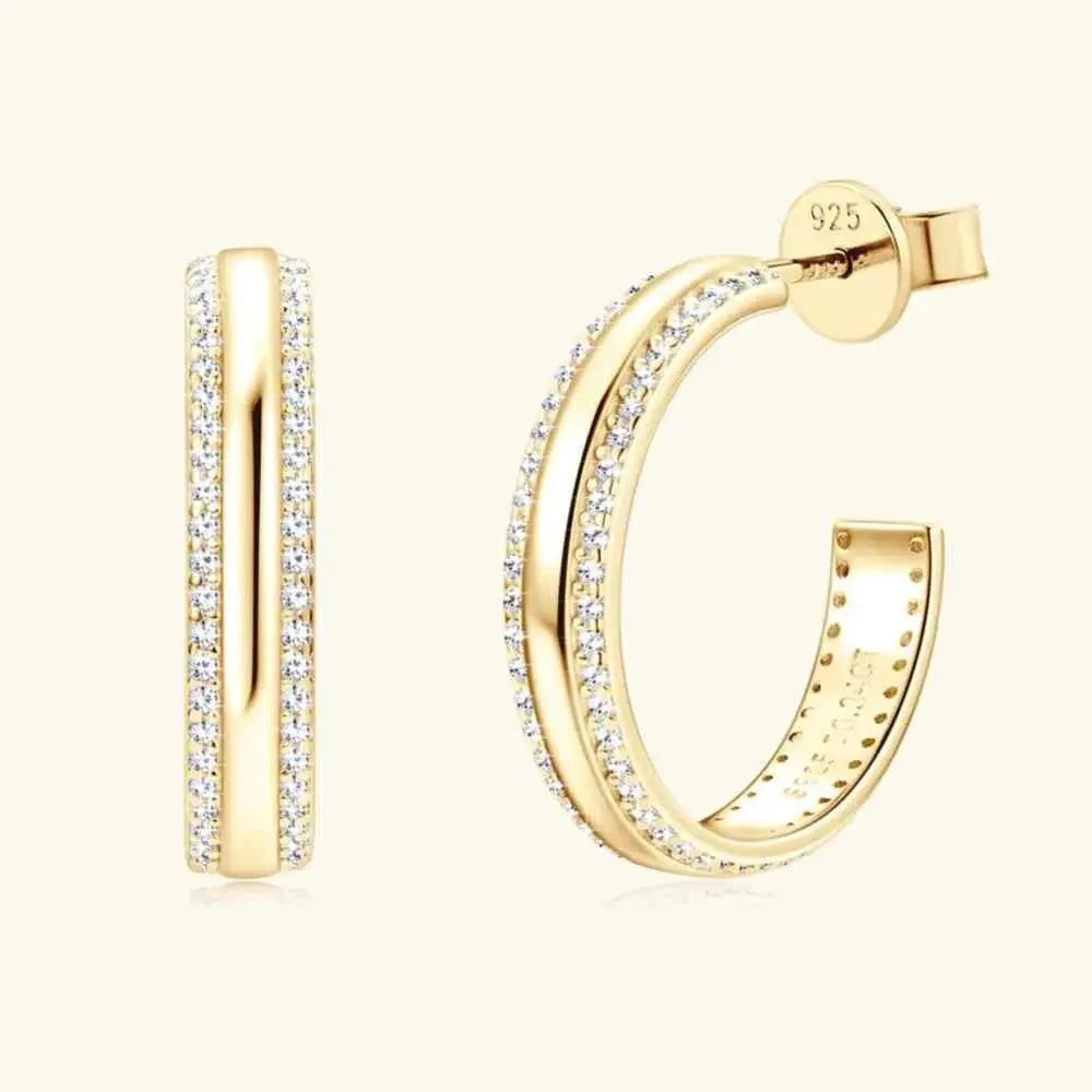 925 Sterling Silver Inlaid Moissanite C - Hoop Earrings - SmileBen