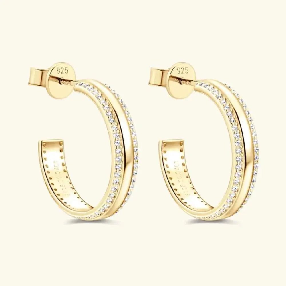 925 Sterling Silver Inlaid Moissanite C - Hoop Earrings - SmileBen