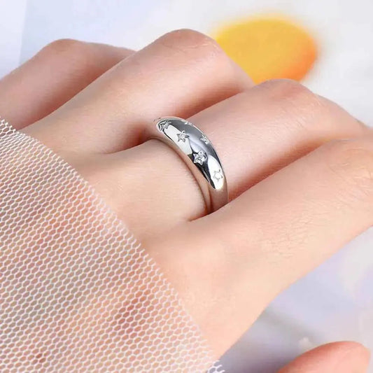 925 Sterling Silver Inlaid Moissanite Star Ring - SmileBen