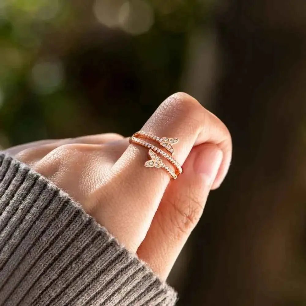 925 Sterling Silver Inlaid Zircon Butterfly Ring - SmileBen