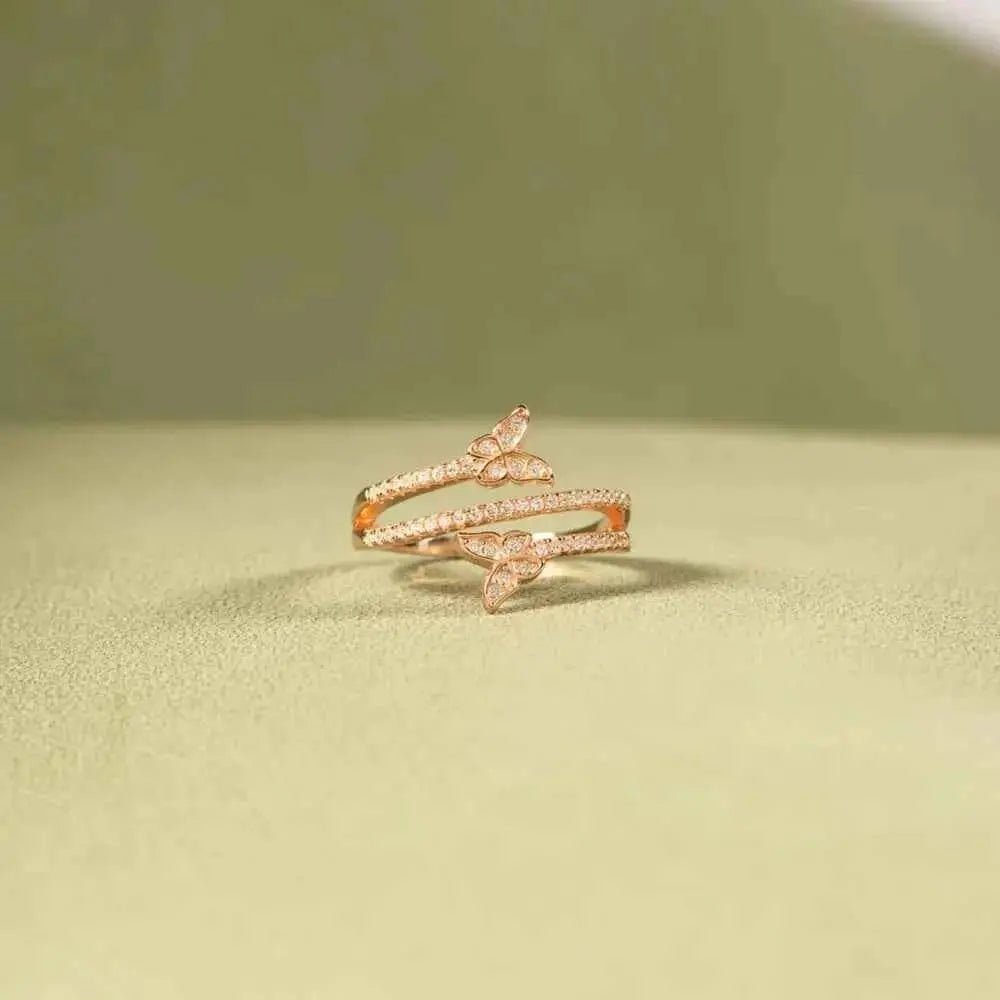 925 Sterling Silver Inlaid Zircon Butterfly Ring - SmileBen