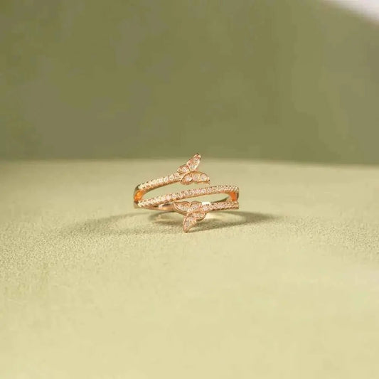 925 Sterling Silver Inlaid Zircon Butterfly Ring - SmileBen