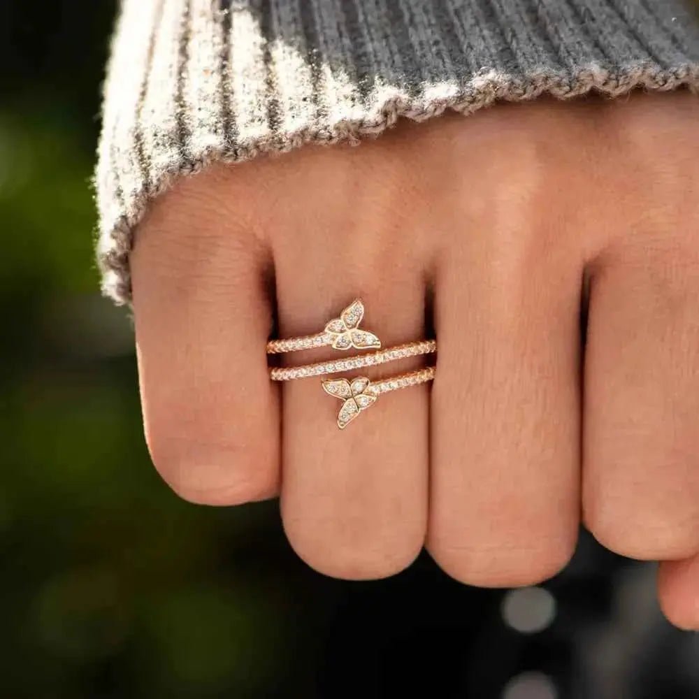 925 Sterling Silver Inlaid Zircon Butterfly Ring - SmileBen