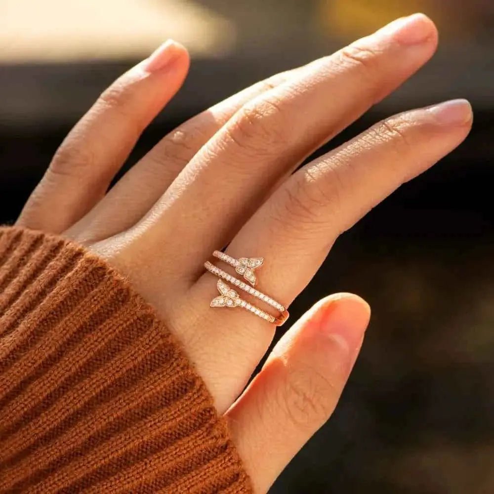 925 Sterling Silver Inlaid Zircon Butterfly Ring - SmileBen